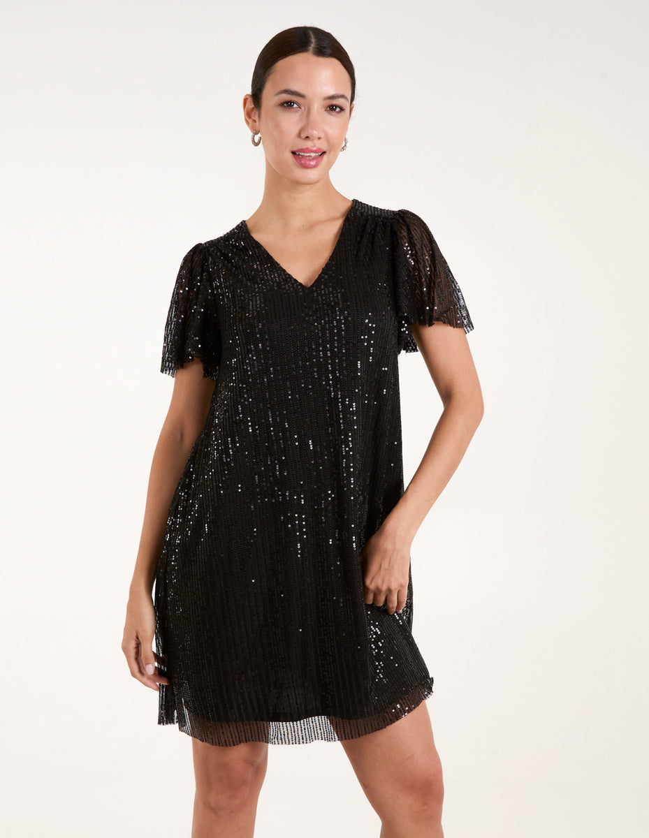 Black Embroidered Dress With Flutter Sleeve main image 0