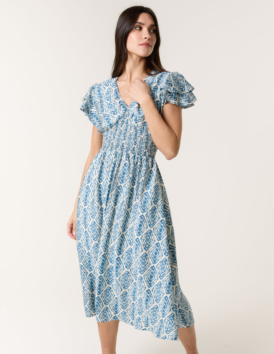 Alba Frill Trim Midi Dress Baby Blue
