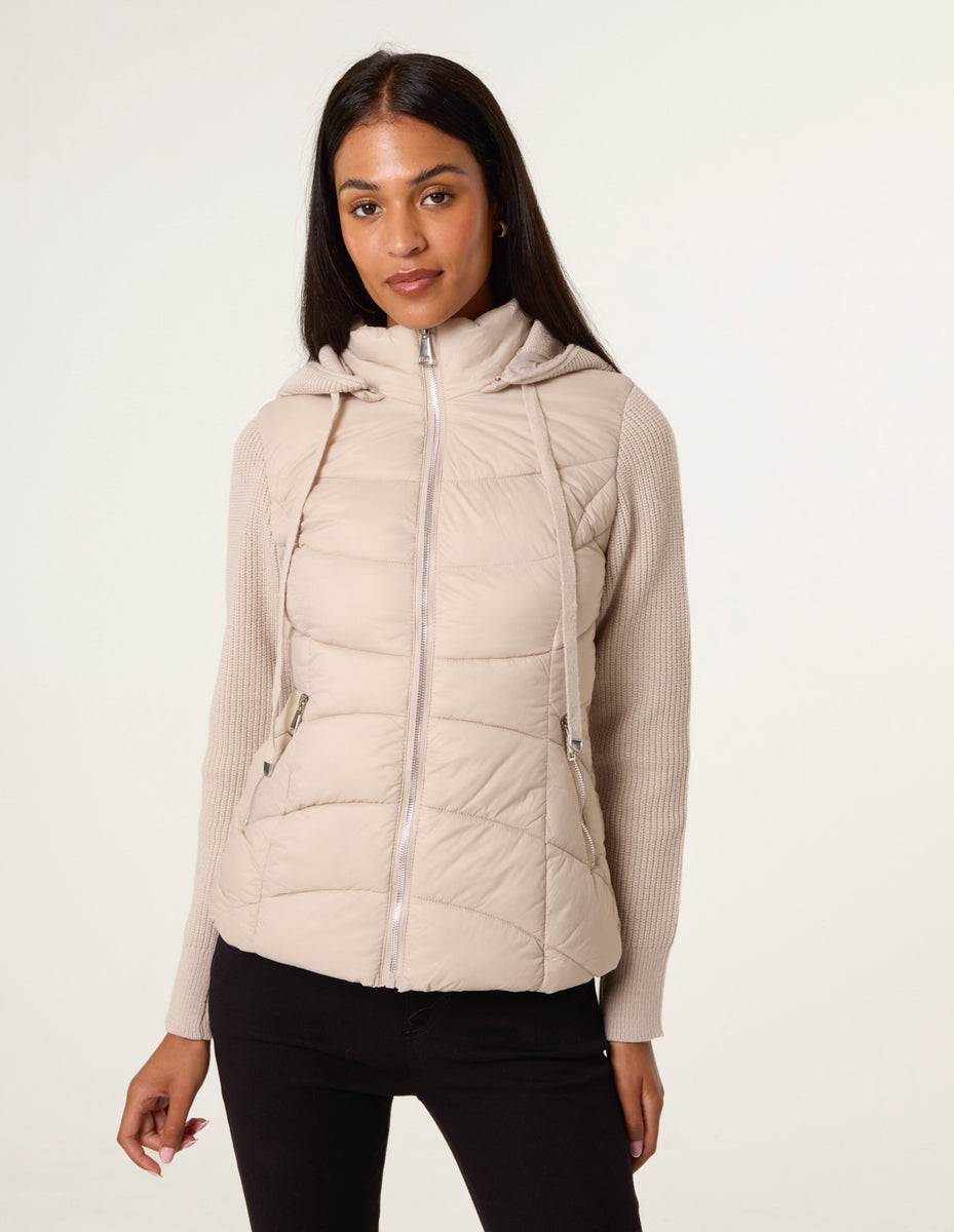 Stone | Knitted Sleeve Puffer Jacket | Blue Vanilla