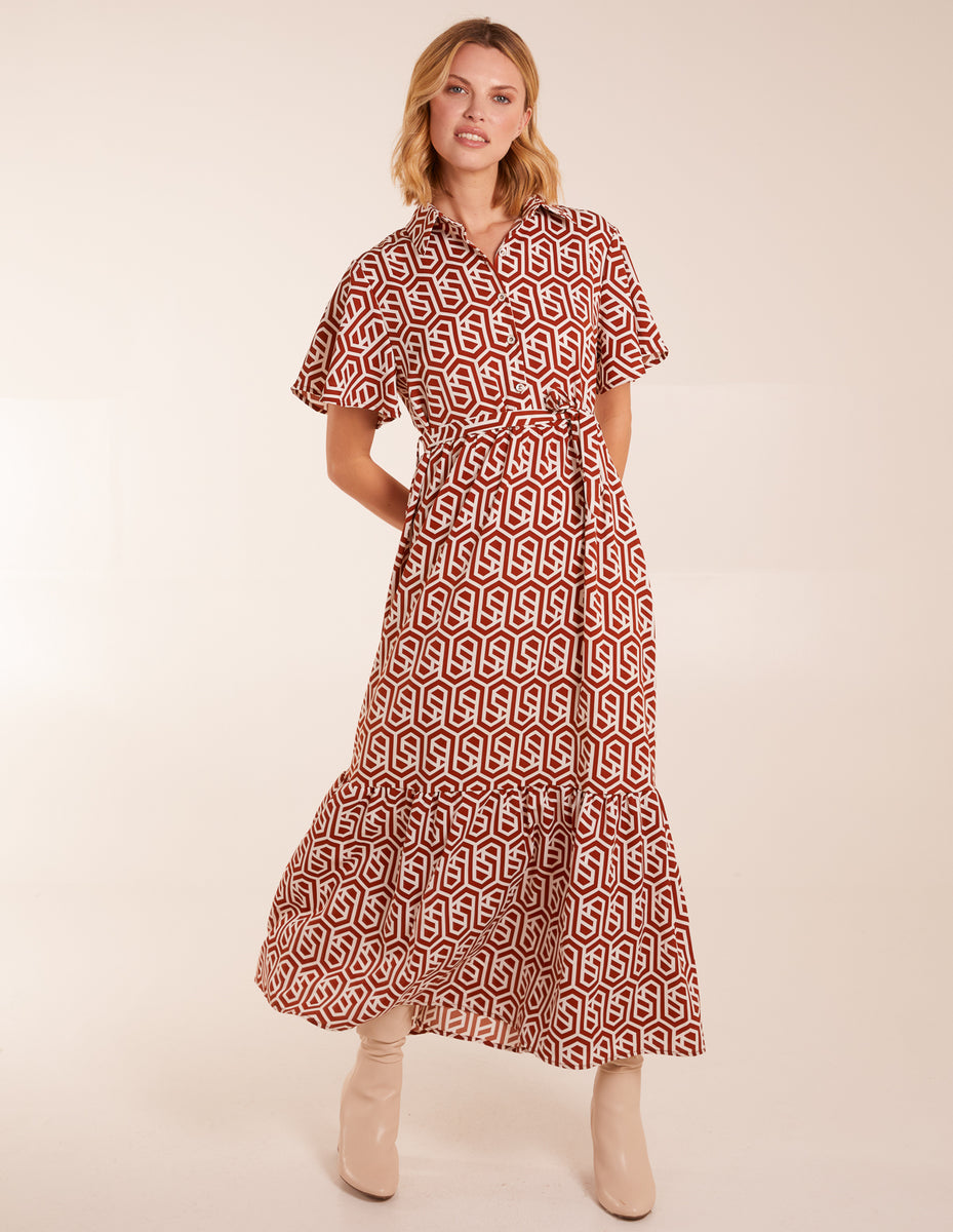 Tobacco | Geometric Tiered Maxi Dress | Blue Vanilla