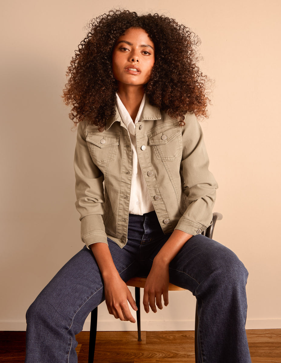 khaki dress and denim jacket How to Style a Jean Jacket