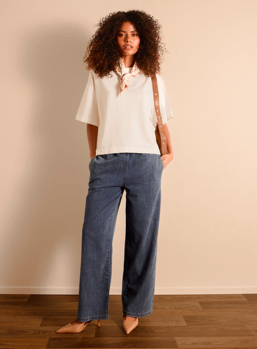 Denim | Draw String Wide Leg Denim Trousers | Blue Vanilla