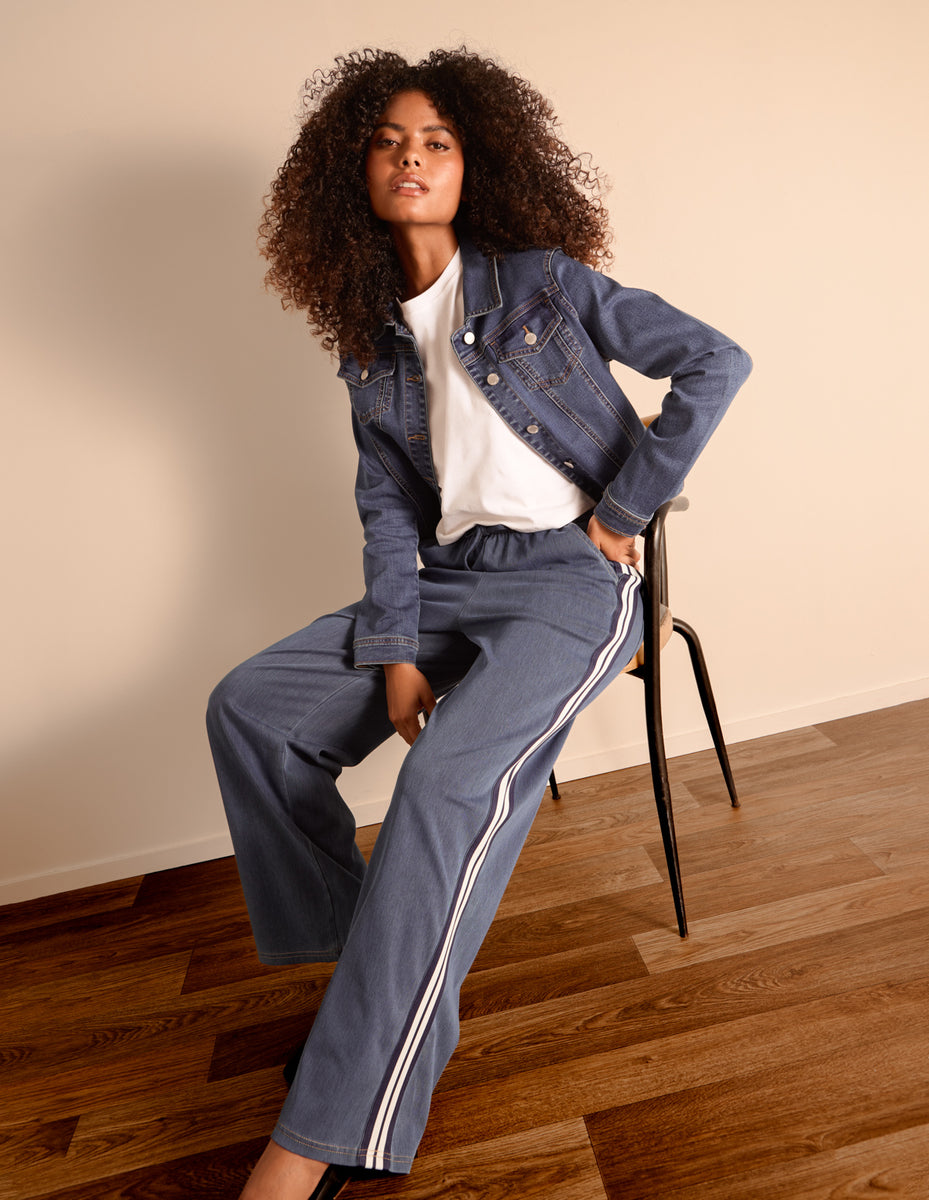 Denim | Stripe Trousers With Elasticated Waist | Blue Vanilla