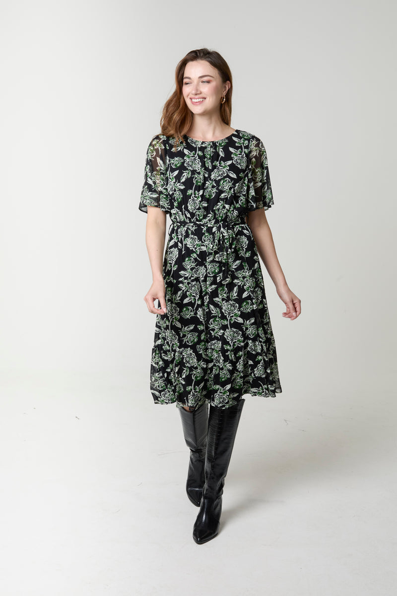 Floral Mesh Cut-Out Backless Midi Dress