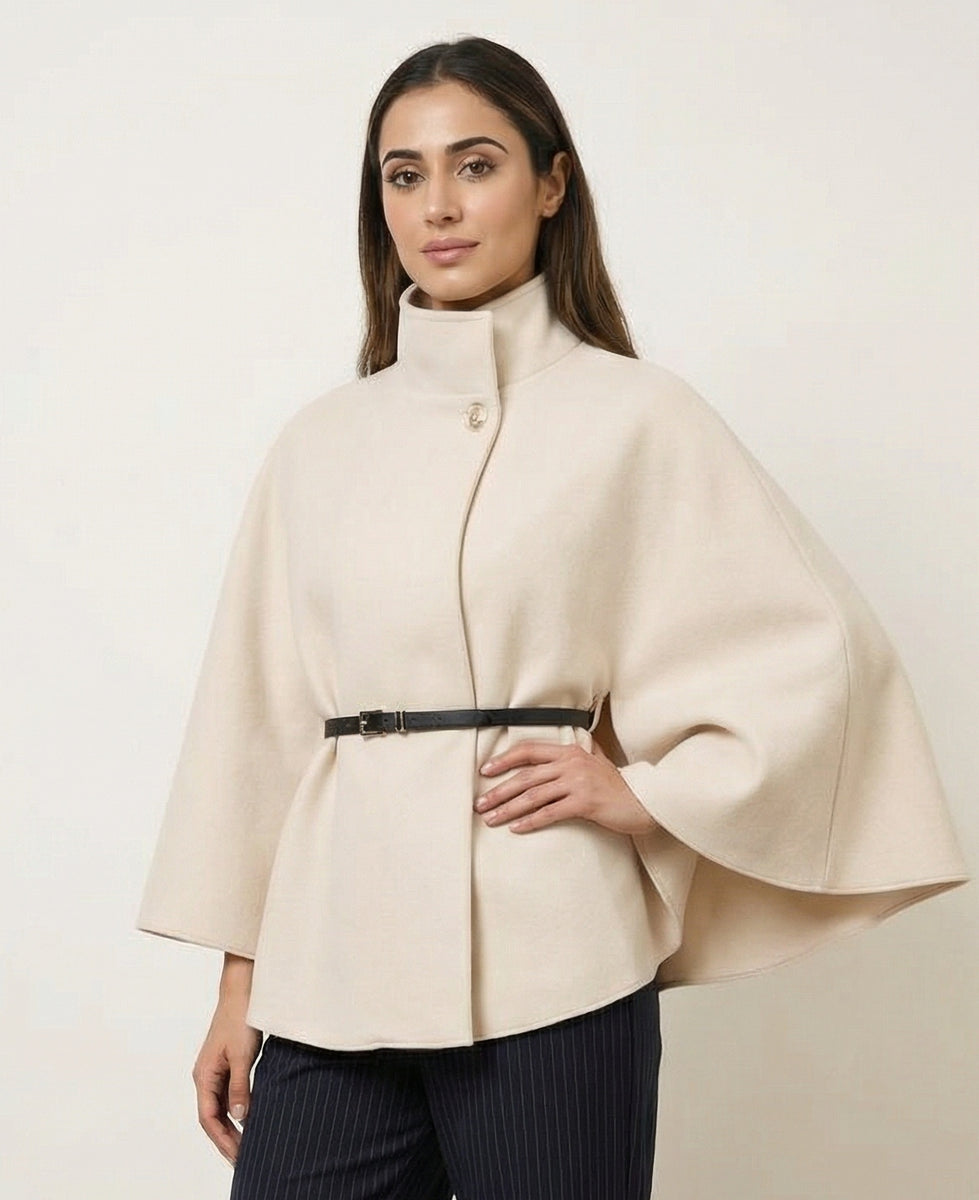 Stone | Belted Cape Coat | Blue Vanilla
