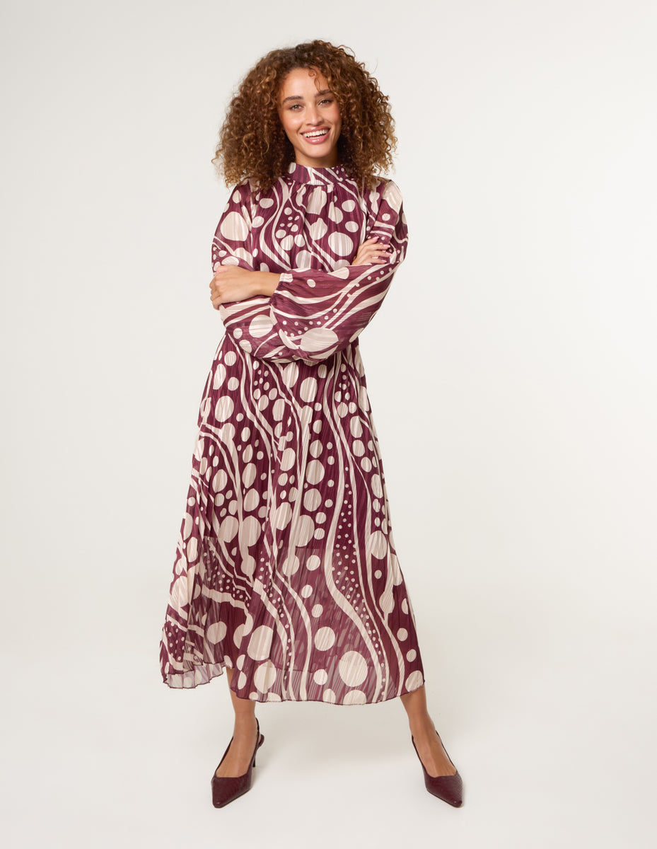 Wine | Abstract Polka Dot Dress And Metallic Striped Dress  Blue Vanilla