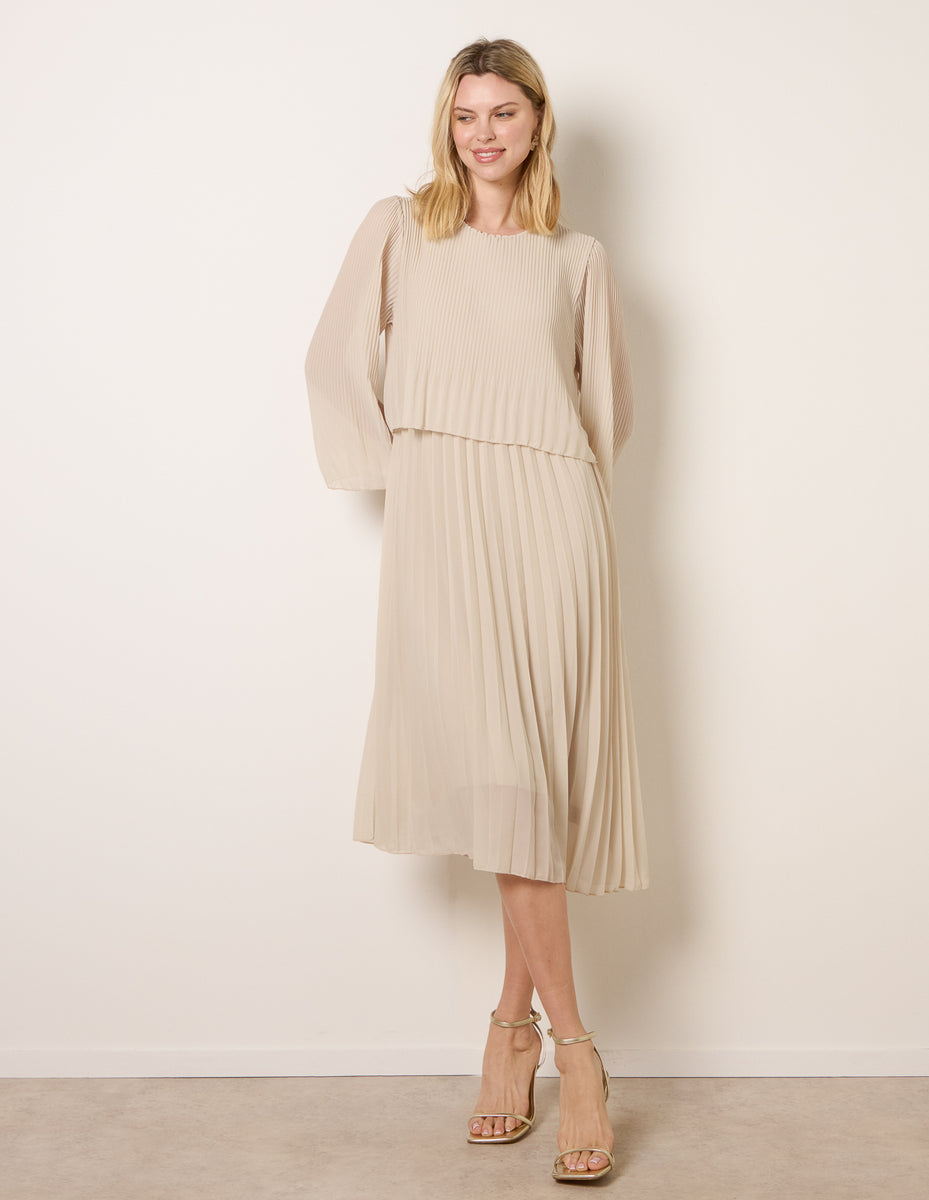 sachin and babi light blue dress Self Portrait Cream Tailored Boucle & Chiffon Midi Dress main image 0