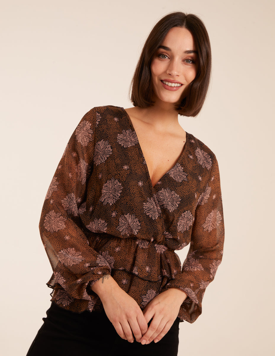 Sunday Brunch Blouse in Rust Floral