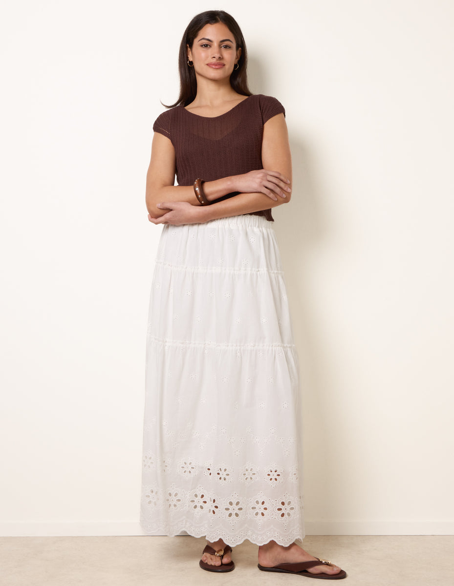 White | Crochet Detailed Maxi Skirt | Blue Vanilla