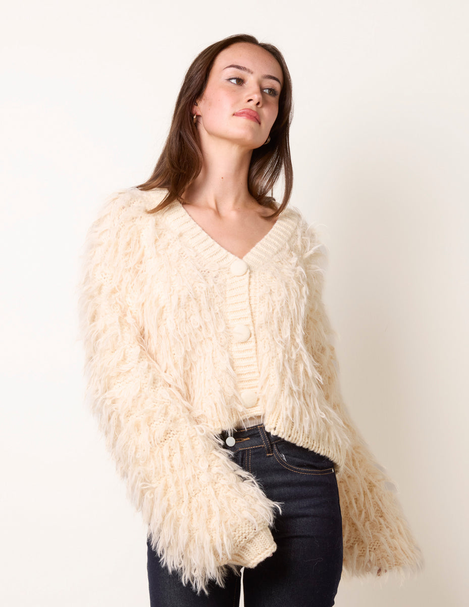 Cream | Fluffy Knit Cardigan | Blue Vanilla