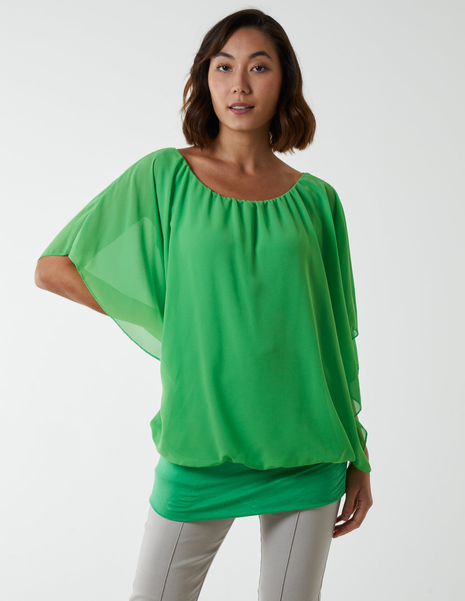 Green | Double Layer Sheer Detail Blouse | Blue Vanilla