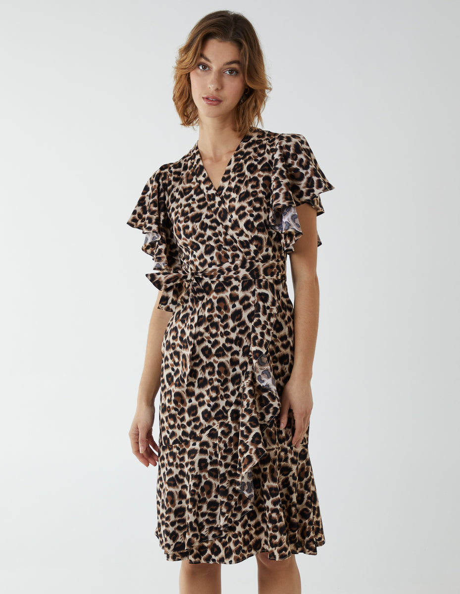 blue animal print wrap dress Leopard Print Wrap Dress – Dotty main image 0