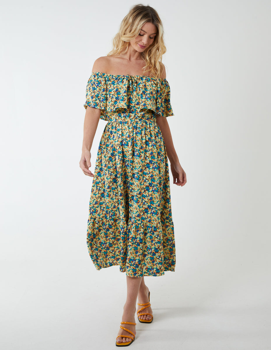 Kava Blue Ruched Button Up Collar Midi Dress