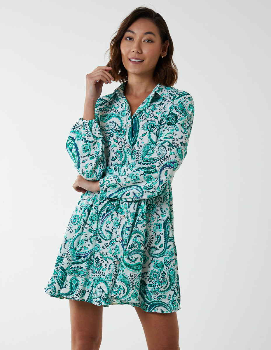 Green | Paisley Button Down Dress