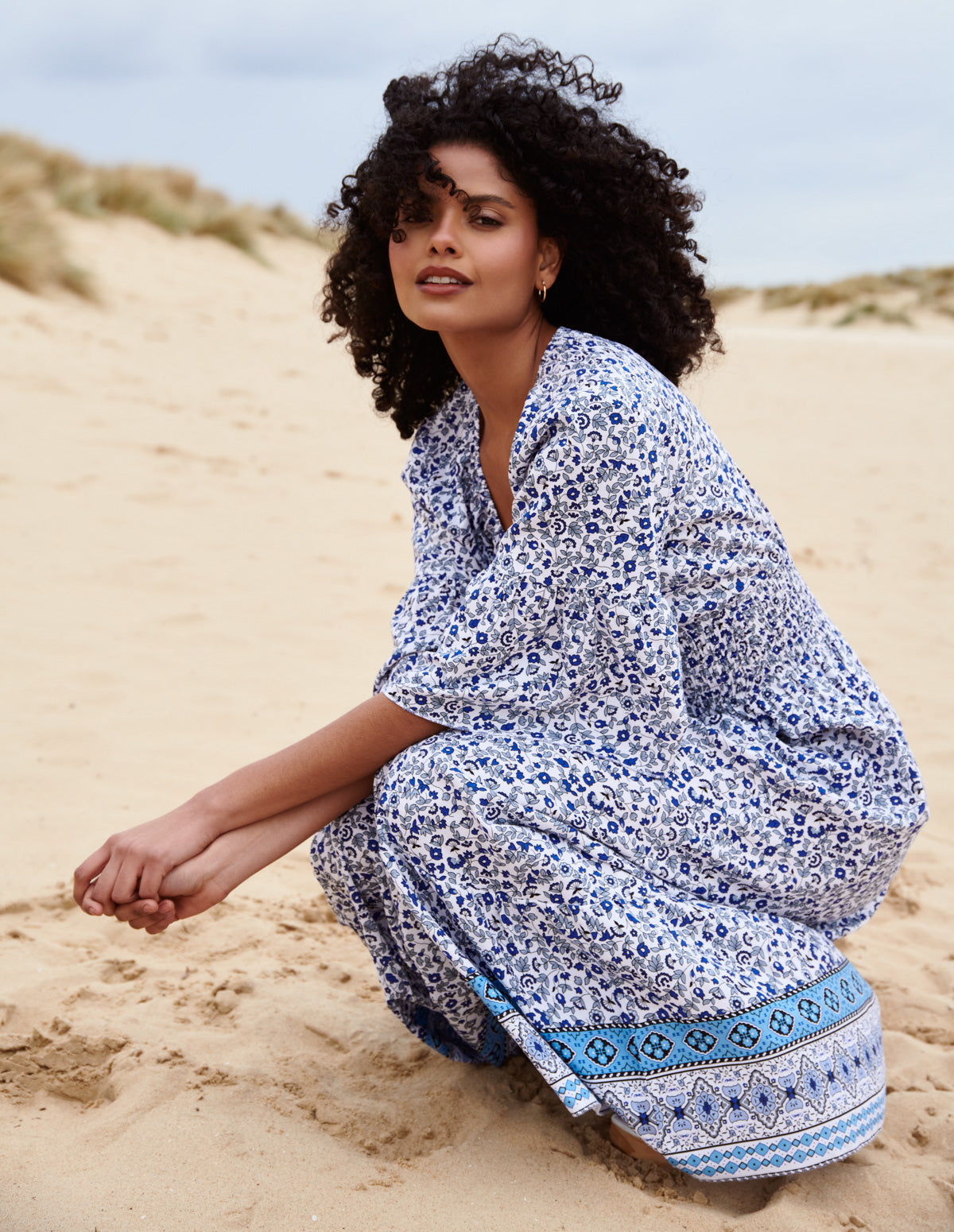 Floral Print Summer Floral Maxi Dress With Denim Jacket Shirred