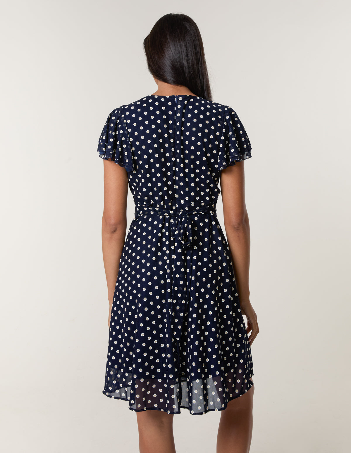 Polka Dot Mesh Frill Sleeve Wrap Dress With Tie Waist