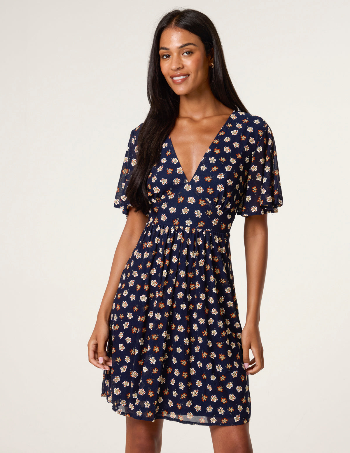 Navy | Ditsy Floral V Neck Tie Back Mini Dress | Blue Vanilla Navy | Ditsy Floral V Neck Tie Back Mini Dress | Blue Vanilla