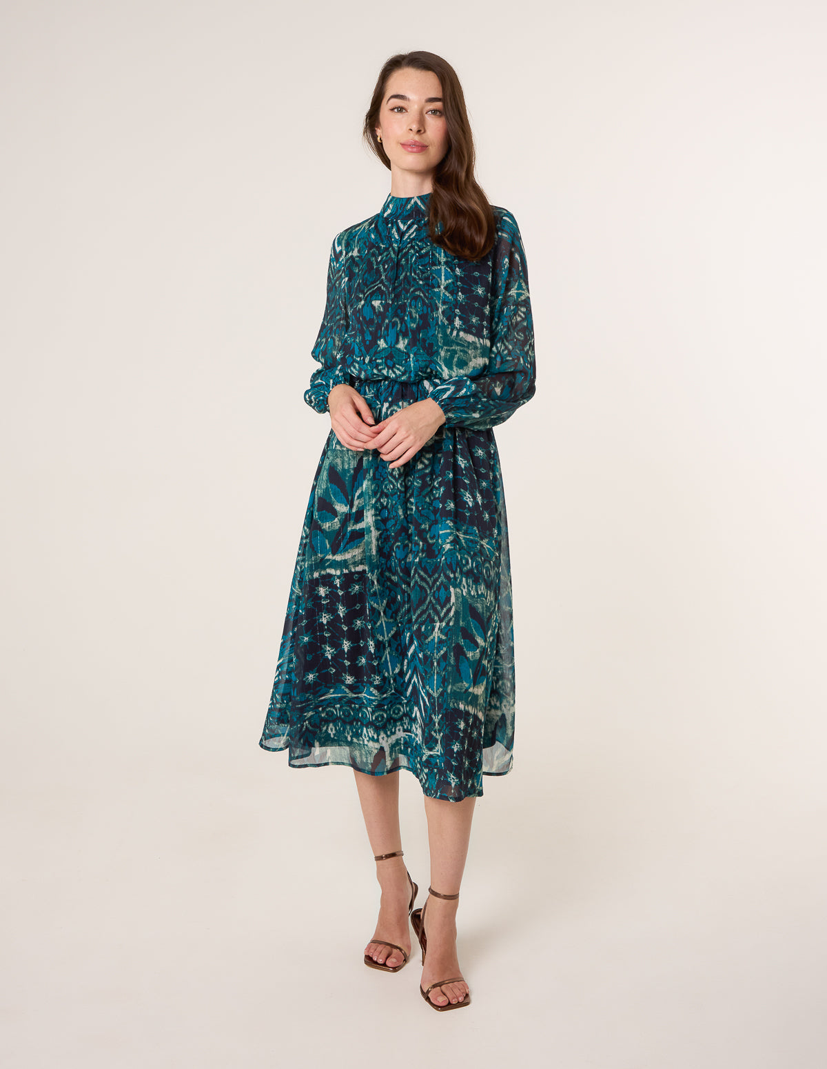 puffball dress midi Watercolour Paisley Puffball High Neck Midi Dress
