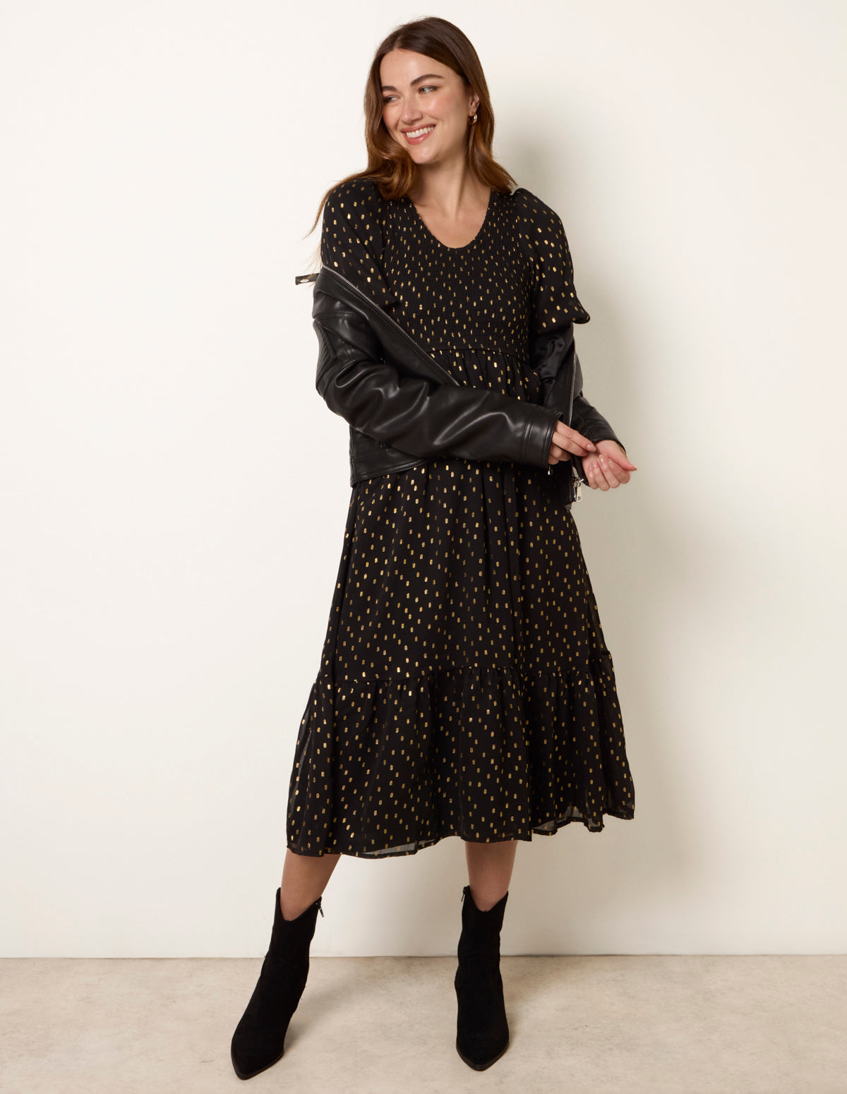 Black | Gold Foil Midi Dress | Blue Vanilla Black | Gold Foil Midi Dress | Blue Vanilla