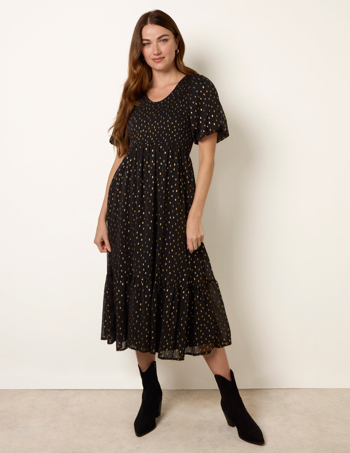 Black | Gold Foil Midi Dress | Blue Vanilla Black | Gold Foil Midi Dress | Blue Vanilla