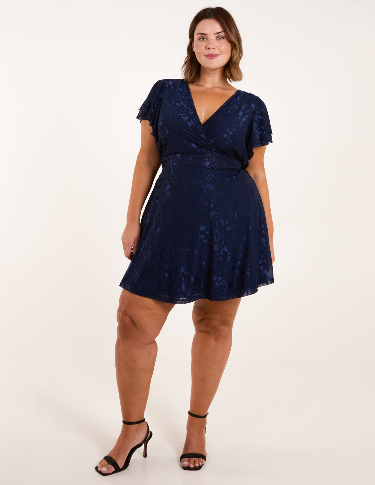 navya wrap mini dress Cute Navy Blue Dress - Faux Wrap Dress - Ruffled Mini Dress