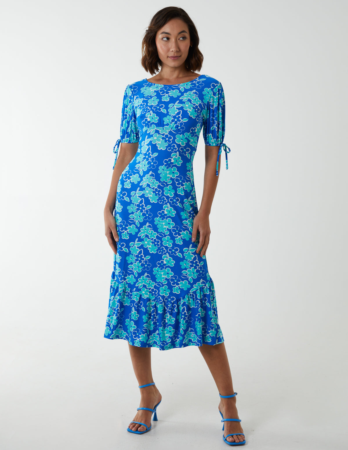 crew neck dress Crew Neck Midi Dress With Scrunchie Back Detail