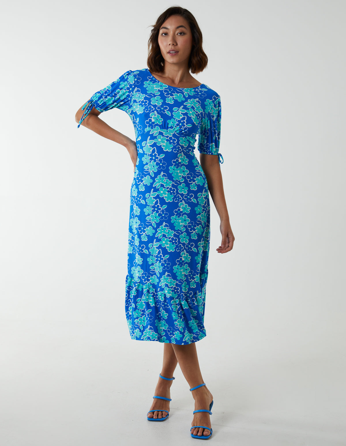 Crew Neck Midi Dress With Scrunchie Back Detail | Blue Vanilla Crew Neck Midi Dress With Scrunchie Back Detail | Blue Vanilla