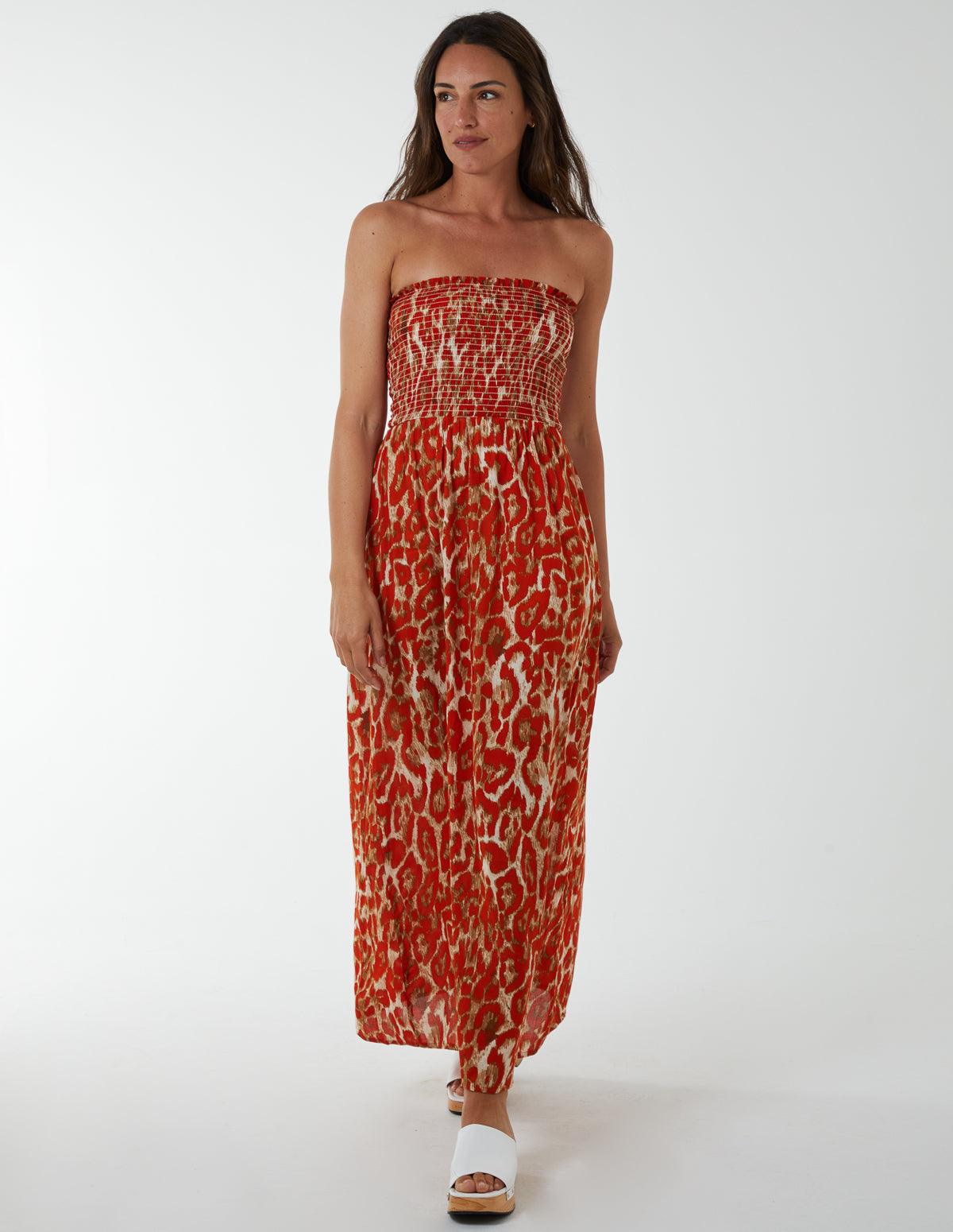 Bandeau Shirred Maxi Dress