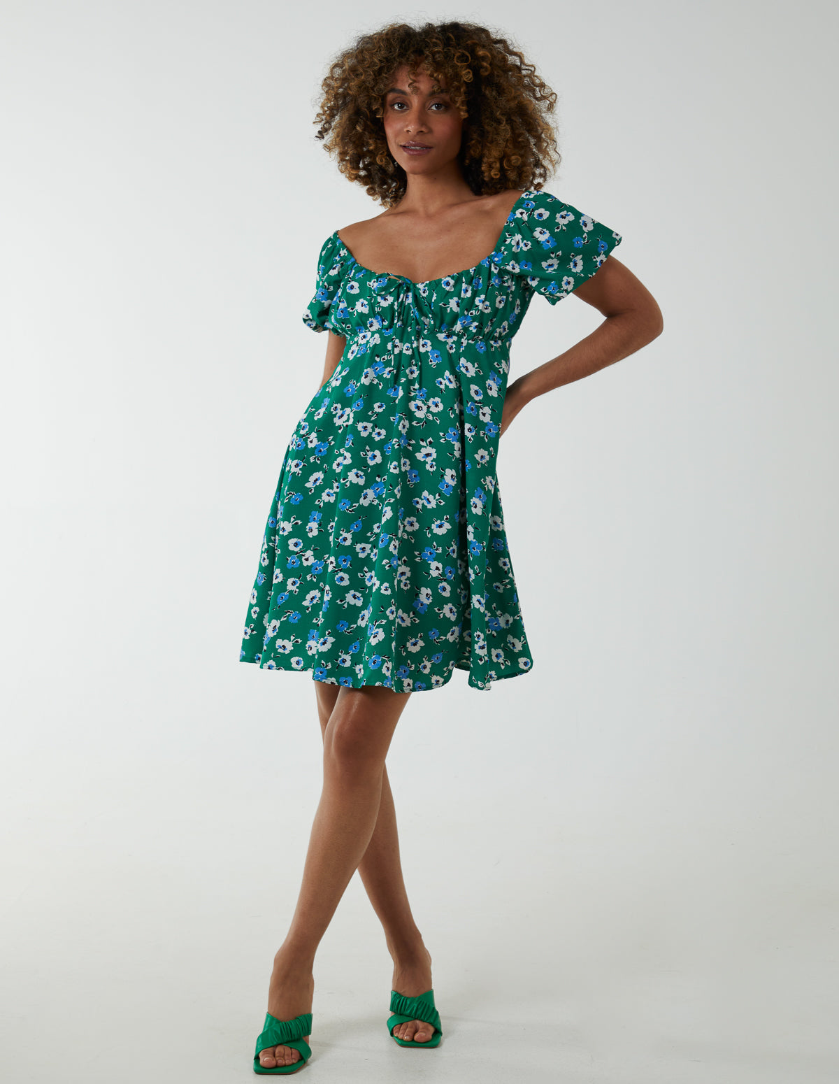 Milkmaid Ruched Bust Short Sleeve Mini Dress - Main Image