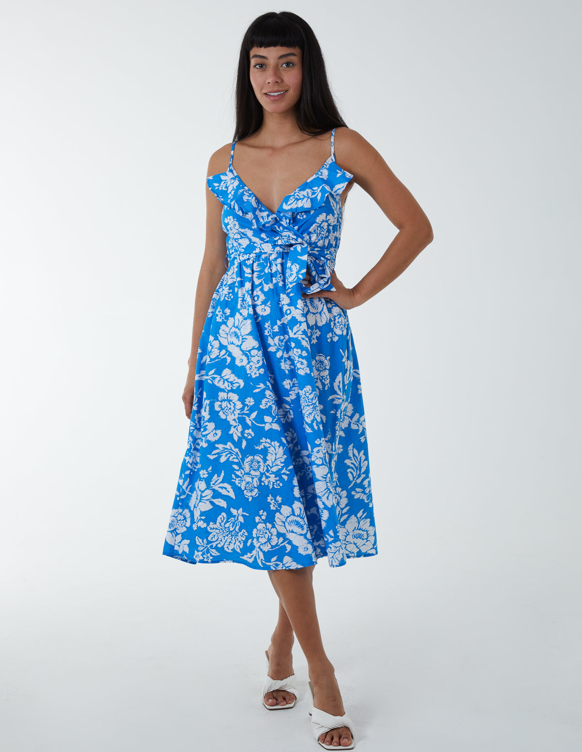 Blue | Ruffle Wrap Front Cami Dress | Blue Vanilla Blue | Ruffle Wrap Front Cami Dress | Blue Vanilla