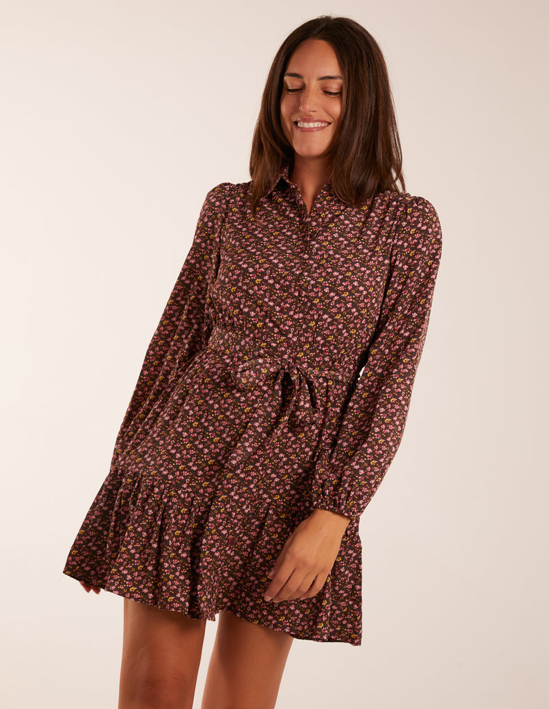 Floral Print Ruffle Hem Dress Casual Long Sleeve Elastic Floral Print Ruffle Hem Dress Casual Long Sleeve Elastic