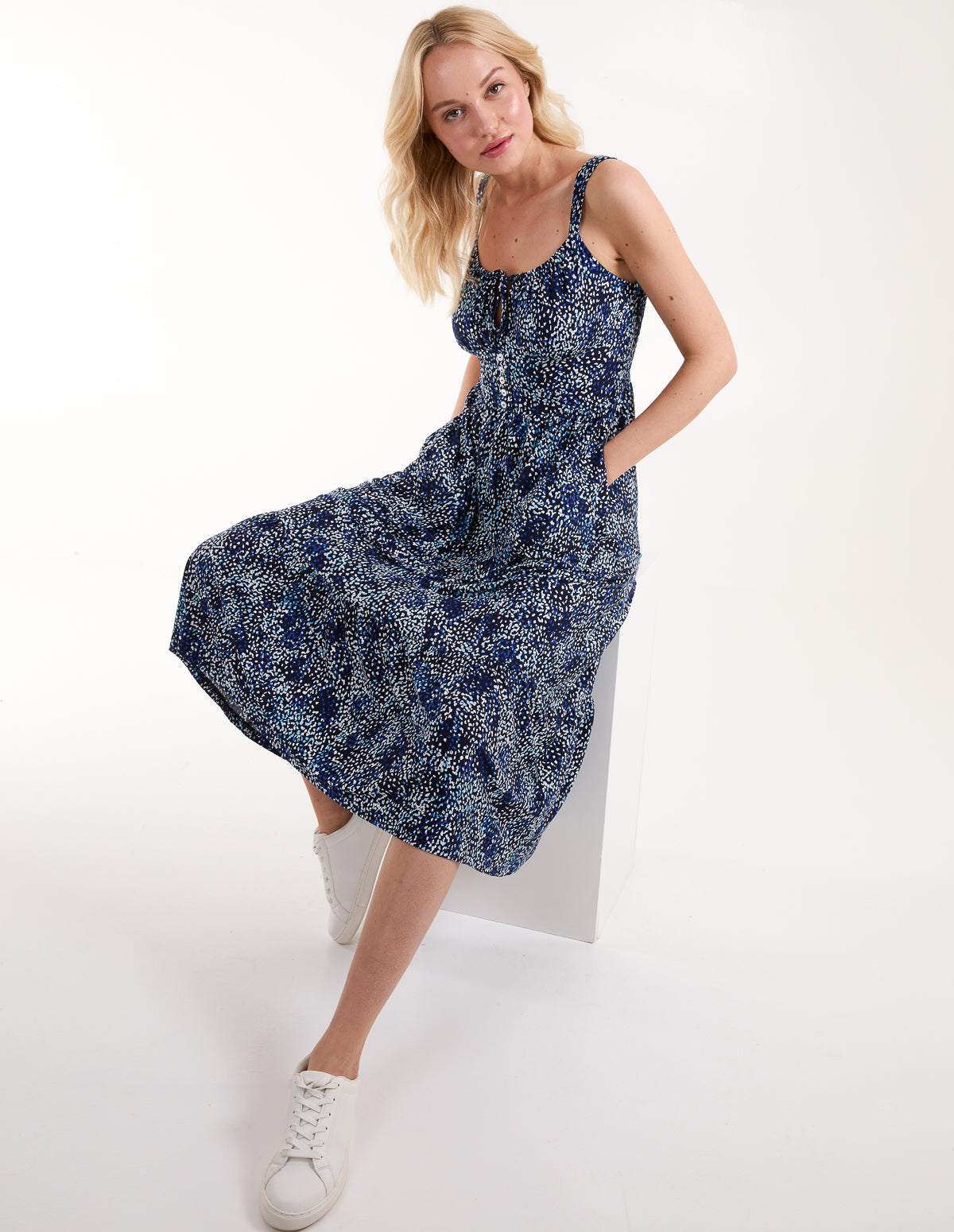 Navy Blue Cami Midi Dress Cami Premium Lace Midi Dress In Navy Chi