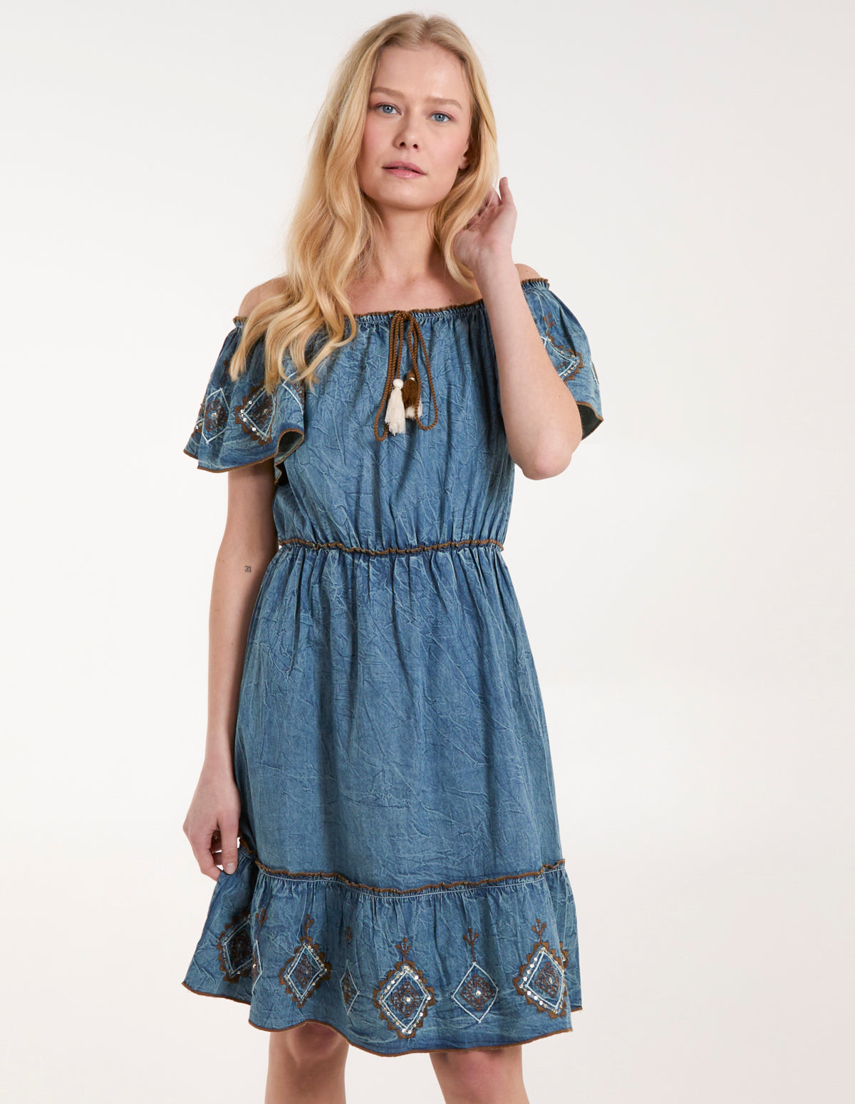Light Denim | Denim Embroidered Tiered Dress | Blue Vanilla Light Denim | Denim Embroidered Tiered Dress | Blue Vanilla