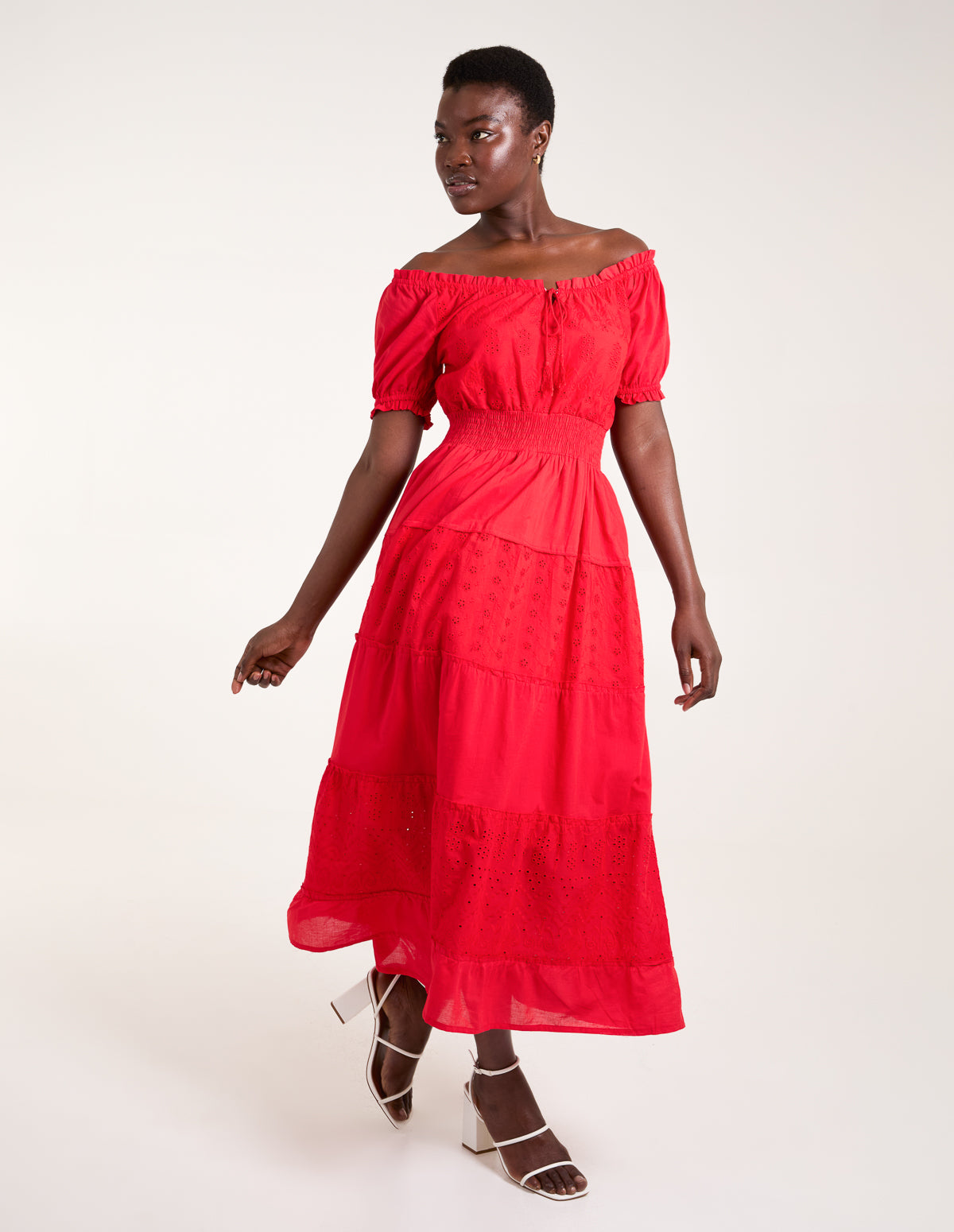 Red | Milkmaid Broderie Tiered Maxi Dress Red | Milkmaid Broderie Tiered Maxi Dress