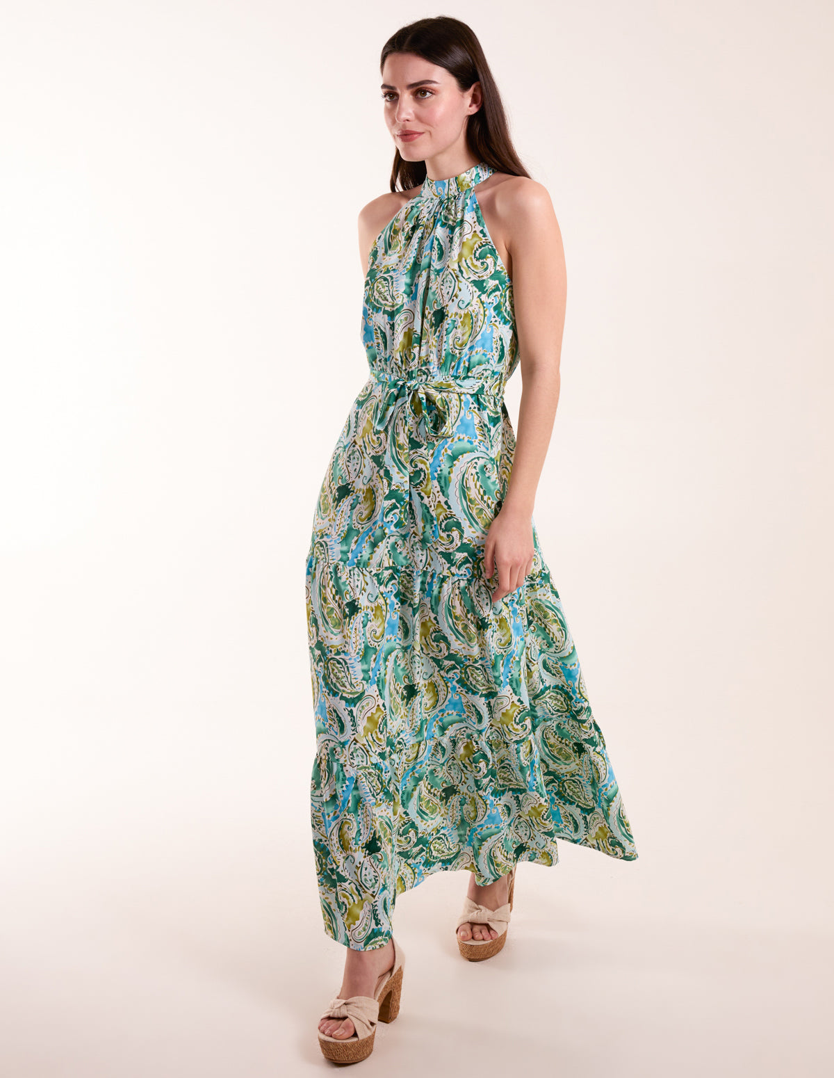 Green | Halter Neck Paisley Maxii Dress | Blue Vanilla Green | Halter Neck Paisley Maxii Dress | Blue Vanilla