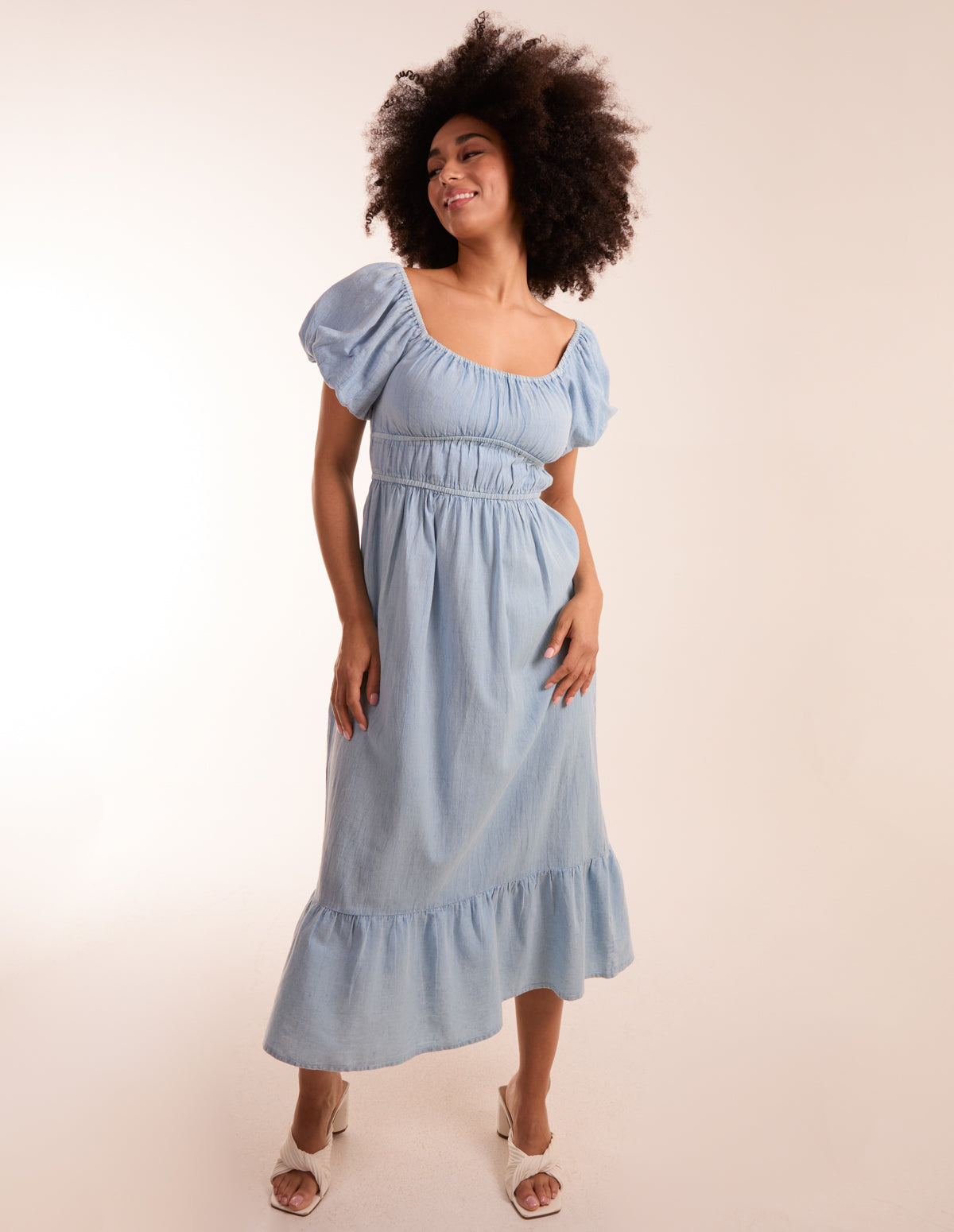 milkmaid denim dress Maxi Denim Dress in Milkmaid Style for Fall