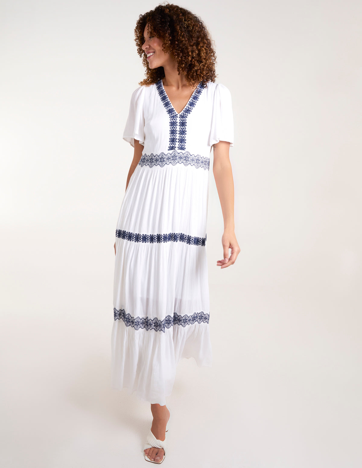 White | Embroidered Tiered Maxi Dress | Blue Vanilla White | Embroidered Tiered Maxi Dress | Blue Vanilla