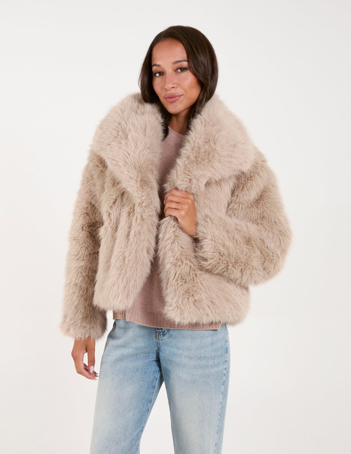 Stone Faux Fur Short Coat Blue Vanilla - Main Image