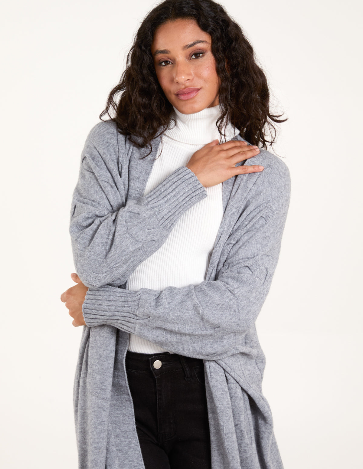 Grey Cable Knit Cardigan Blue Vanilla