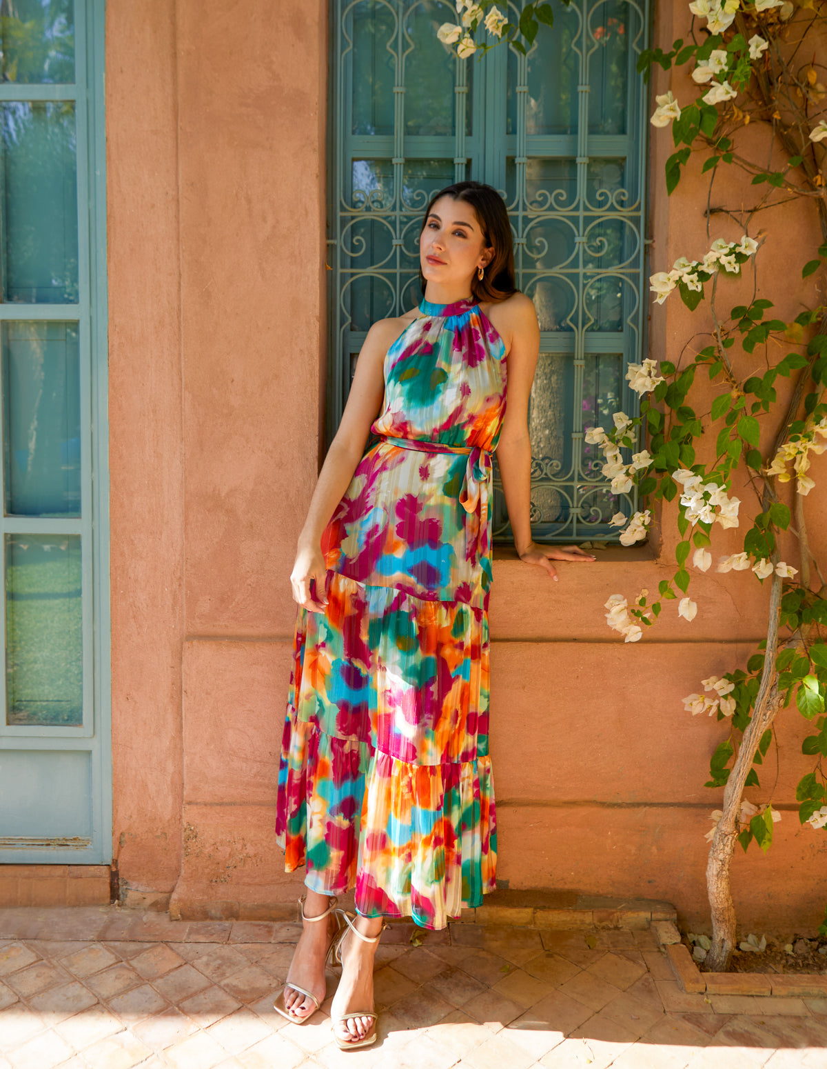 Multi | Watercolour Halter Neck Maxi Dress | Blue Vanilla Multi | Watercolour Halter Neck Maxi Dress | Blue Vanilla