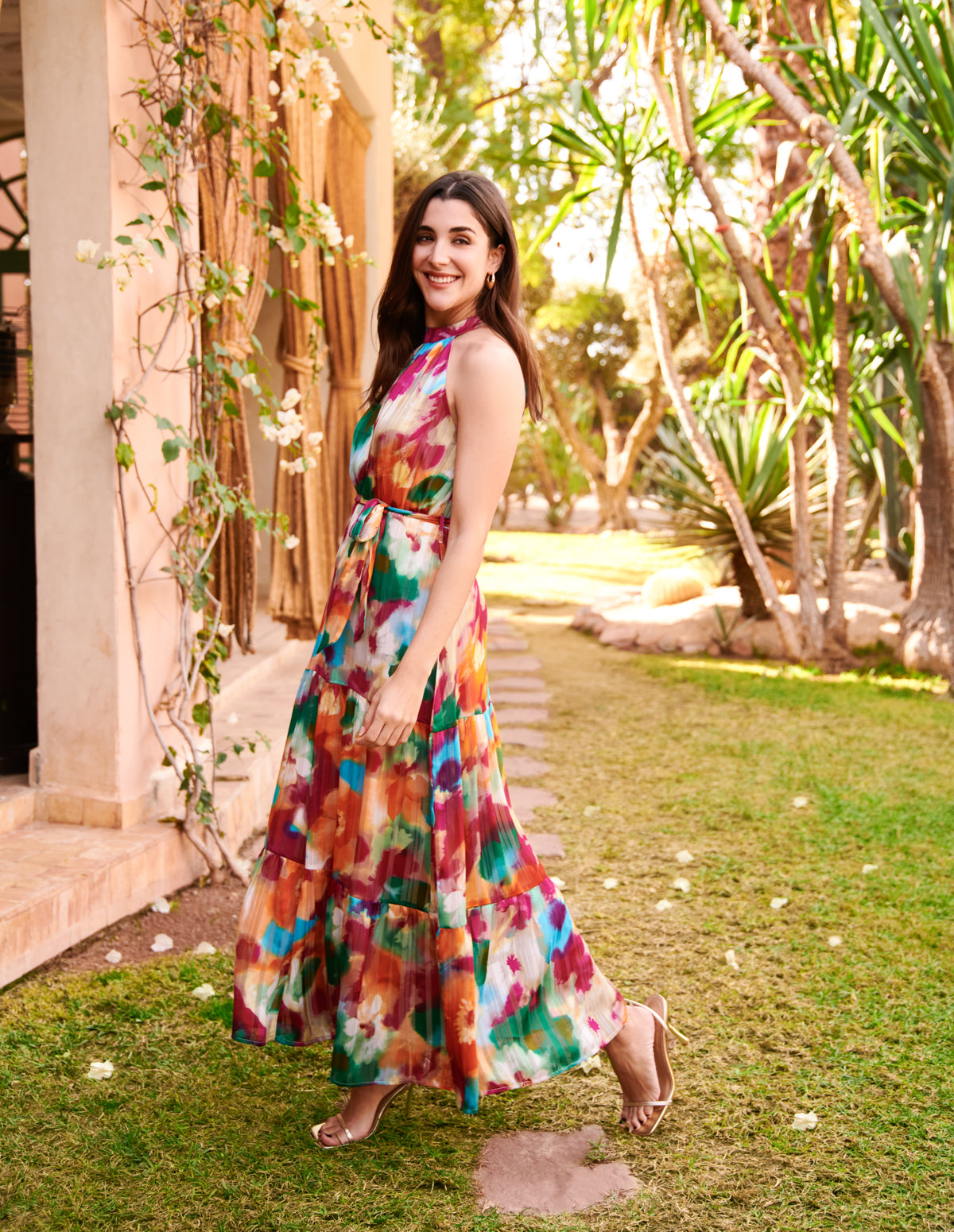 colourful halter neck dress Multi | Watercolour Halter Neck Maxi Dress