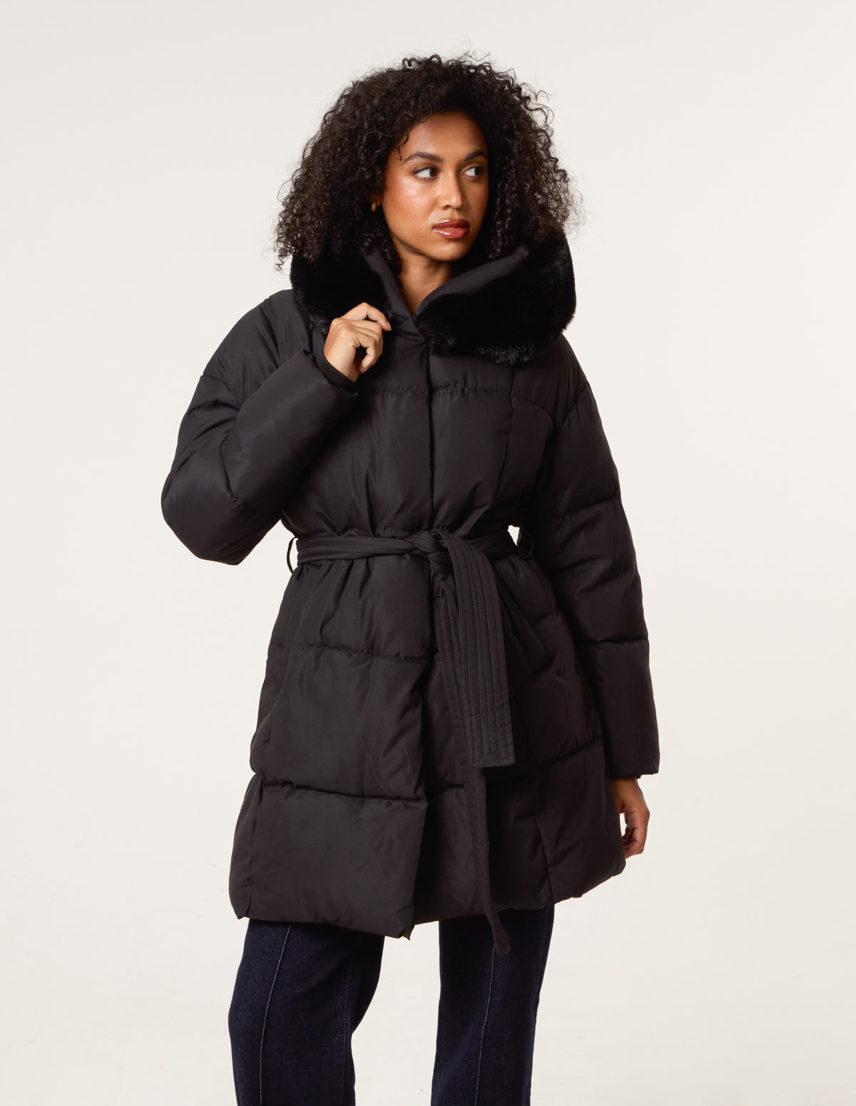 Faux Fur Blue Vanilla Fur Lined Parka Jacket Long Puffer Coat Fur