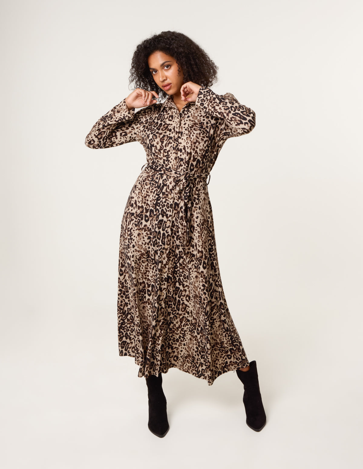 leopard shirt dress Animal | Soft Touch Leopard Print Midi Shirt Dress
