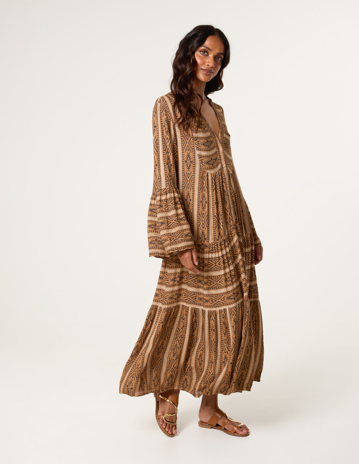 Tobacco | V Neck Aztec Smock Dress | Blue Vanilla Tobacco | V Neck Aztec Smock Dress | Blue Vanilla