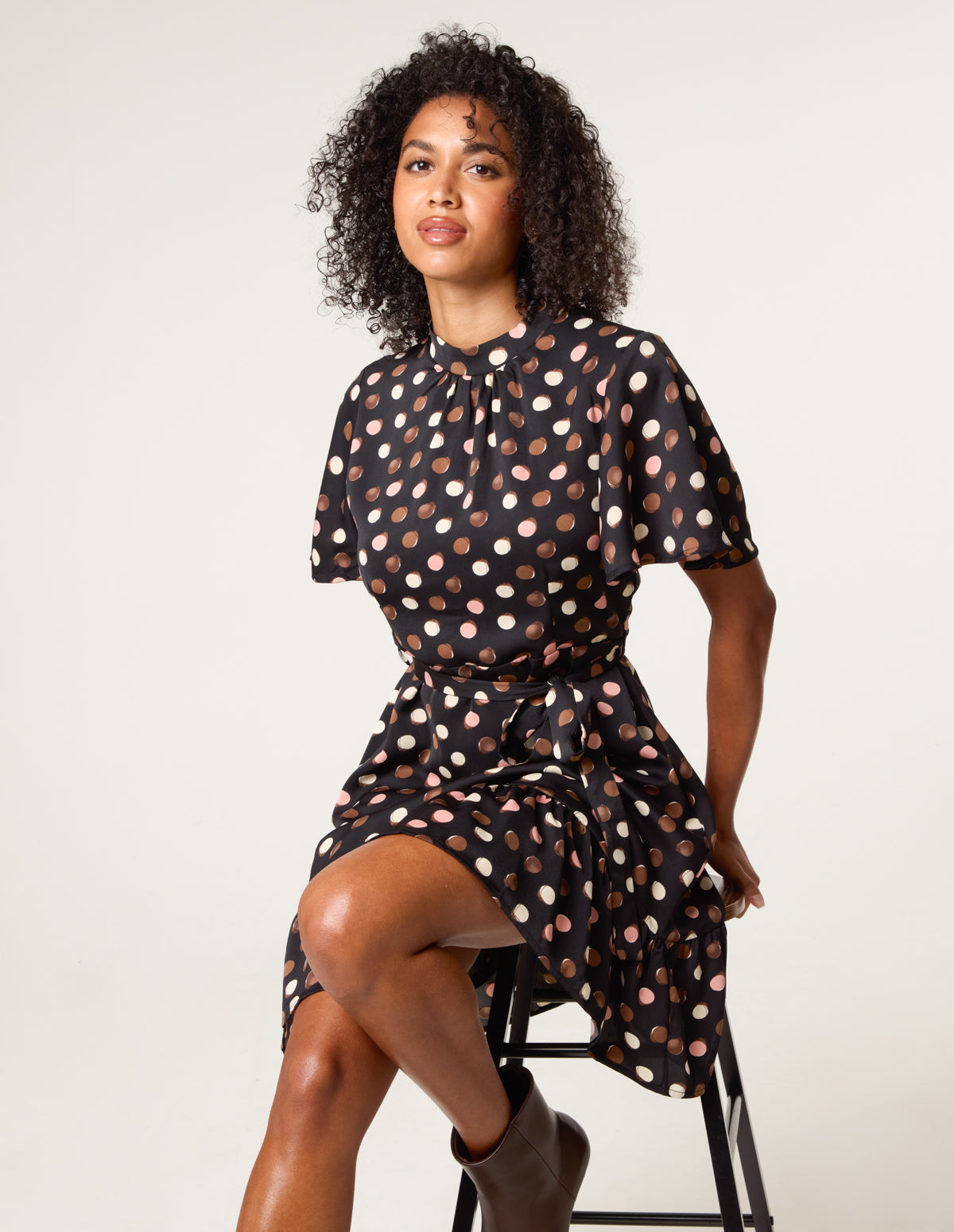 Polka Dot High Neck Flippy Dress