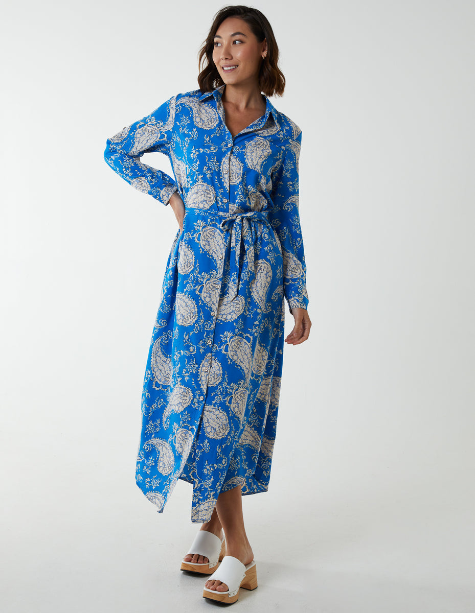 Blue | Paisley Belted Dress | Blue Vanilla