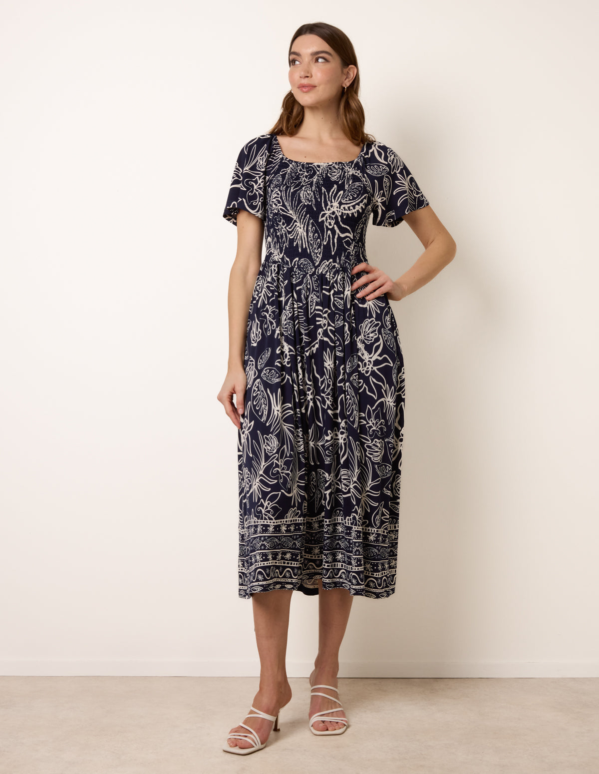 Shirred Drop Waist Midi Dress Shirred Drop Waist Midi Dress
