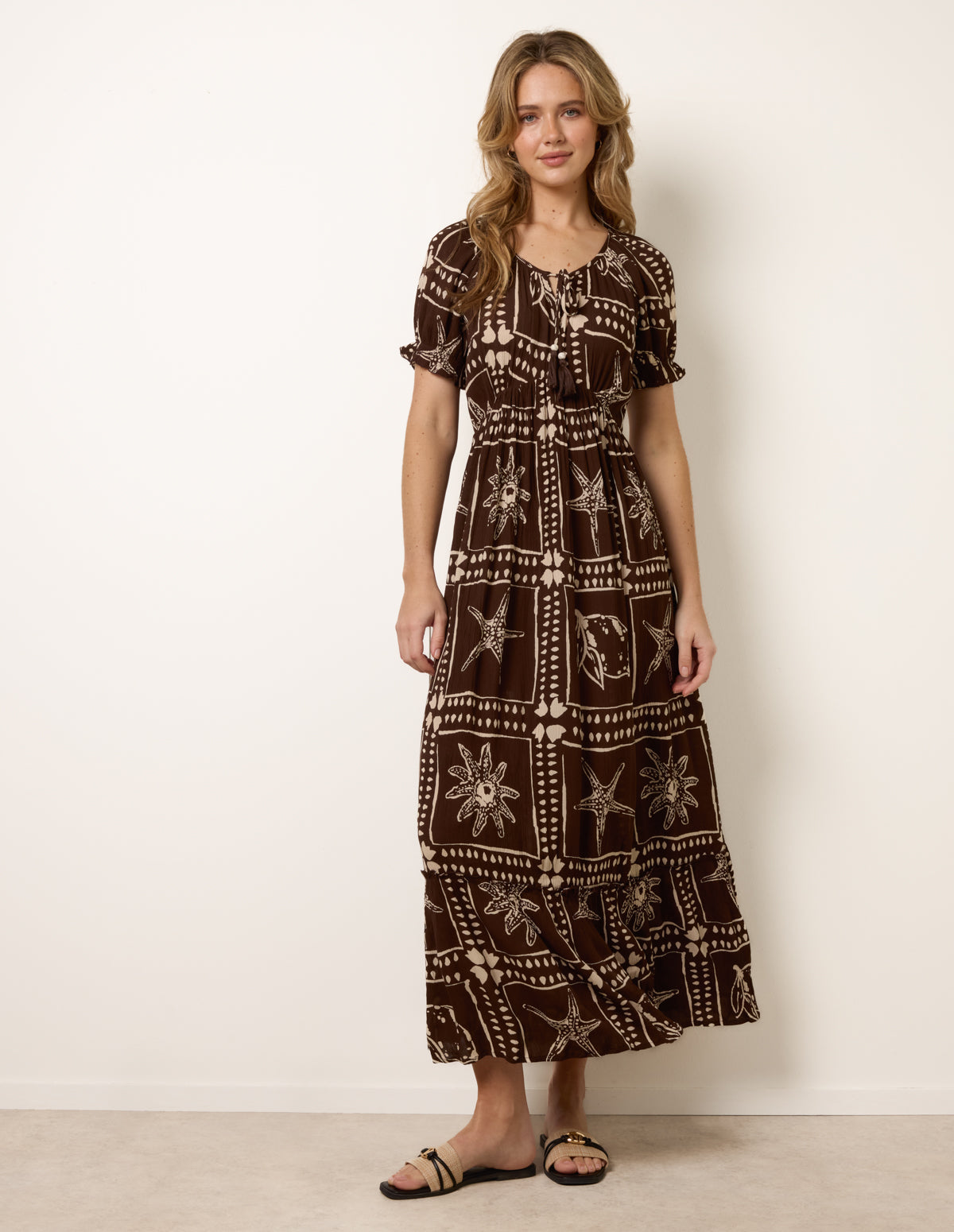 Starfish Print Tie Front Maxi Dress Starfish Print Tie Front Maxi Dress