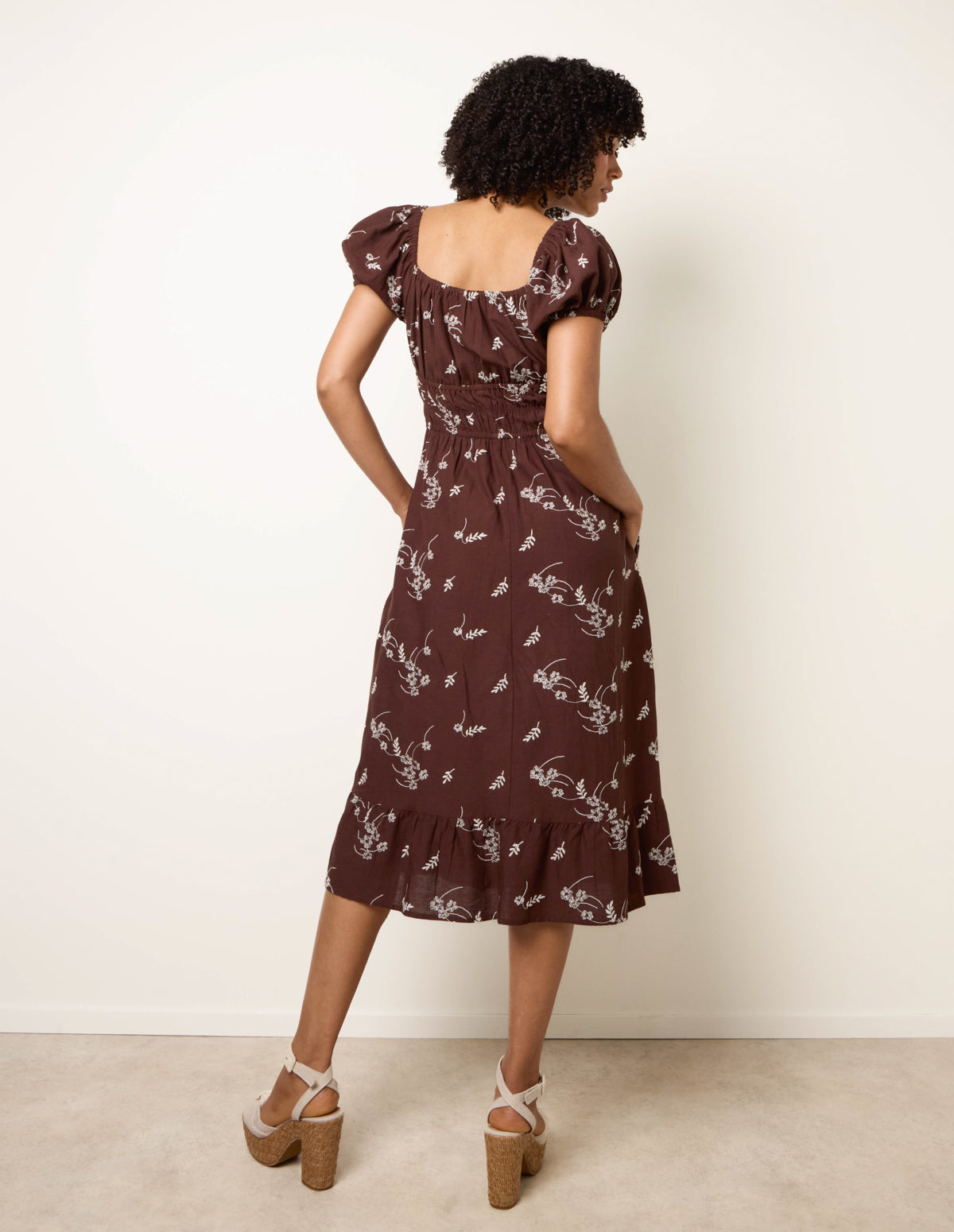 Chocolate | Embroidery Milkmaid Midi Dress | Blue Vanilla Chocolate | Embroidery Milkmaid Midi Dress | Blue Vanilla