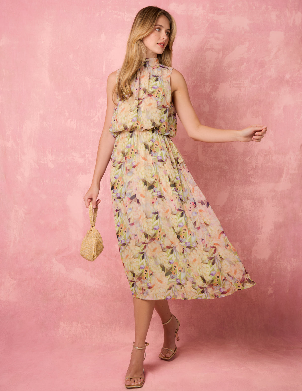 watercolour midi dress Watercolour Printed Sleeveless Midi Dress